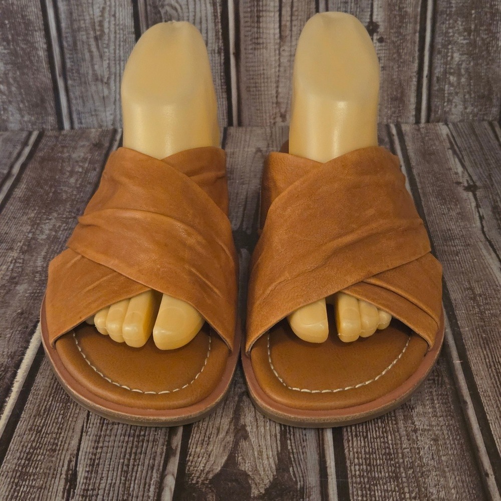 Sz 8.5 M Sofft Fallon Luggage Brown Leather Crisscross Slide Sandals VGUC!